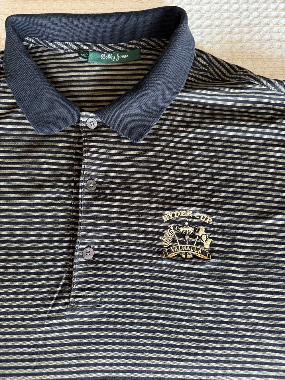 Vintage Bobby Jones Ryder Cup Black & Gray Striped Polo 2008 Ryder Cup Crest - Picture 6 of 6